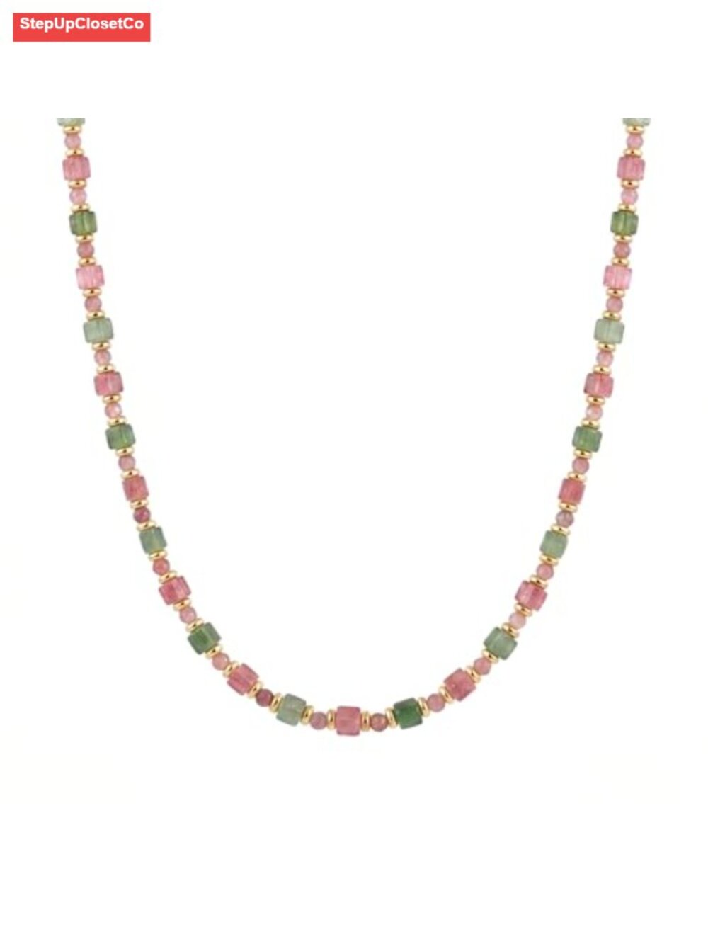 Adjustable Natural Stone Beaded Necklace 18K Gold Plated Stainless Steel